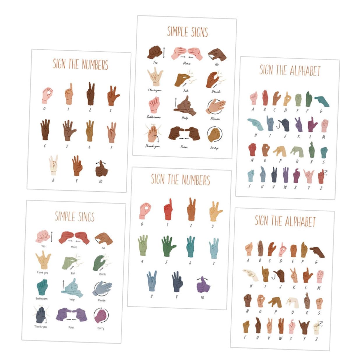 TOPPERFUN 18pièces Posters Éducatifs De Langue Des Signes Alphabet Et Chiffres Pour Décoration De Salle De Classe Et Playroom Pour Garçon Fille
