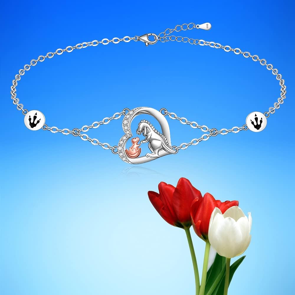 Fenthring Dinosaur Bracelet 925 Sterling Silver Heart Dino Matching Bracelets for Women Friendship Cute Animal Trex Jewelry - Image 7
