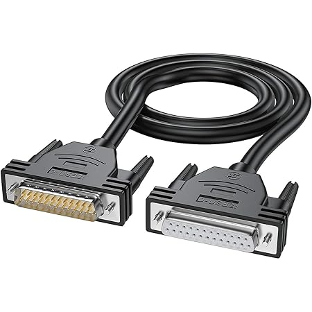 DB25 Male to Female Extension Cable 10FT, 26awg Tinned Copper Wires,Double-Shielded with Foil &Metal Braid, D-SUB 25 PIN RS232 Serial Cable in Black