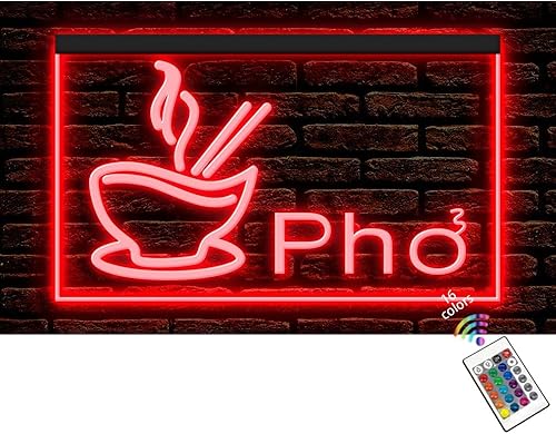 110125 Pho Vietnam Fideos Vietnamitas Cafetería, Restaurante Pantalla Abierta Luz LED Neón Letrero (12" X 8", 16 Colores Por Remoto)