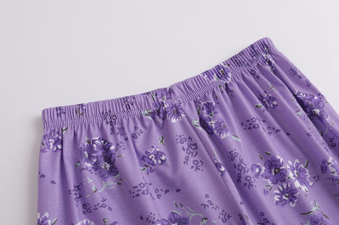 MyFav Pyjama à Manches Courtes pour Femme Imprimé Vin Confort Pyjamas 2 Pièces Pantalon Mi-Long Vêtements de Nuit