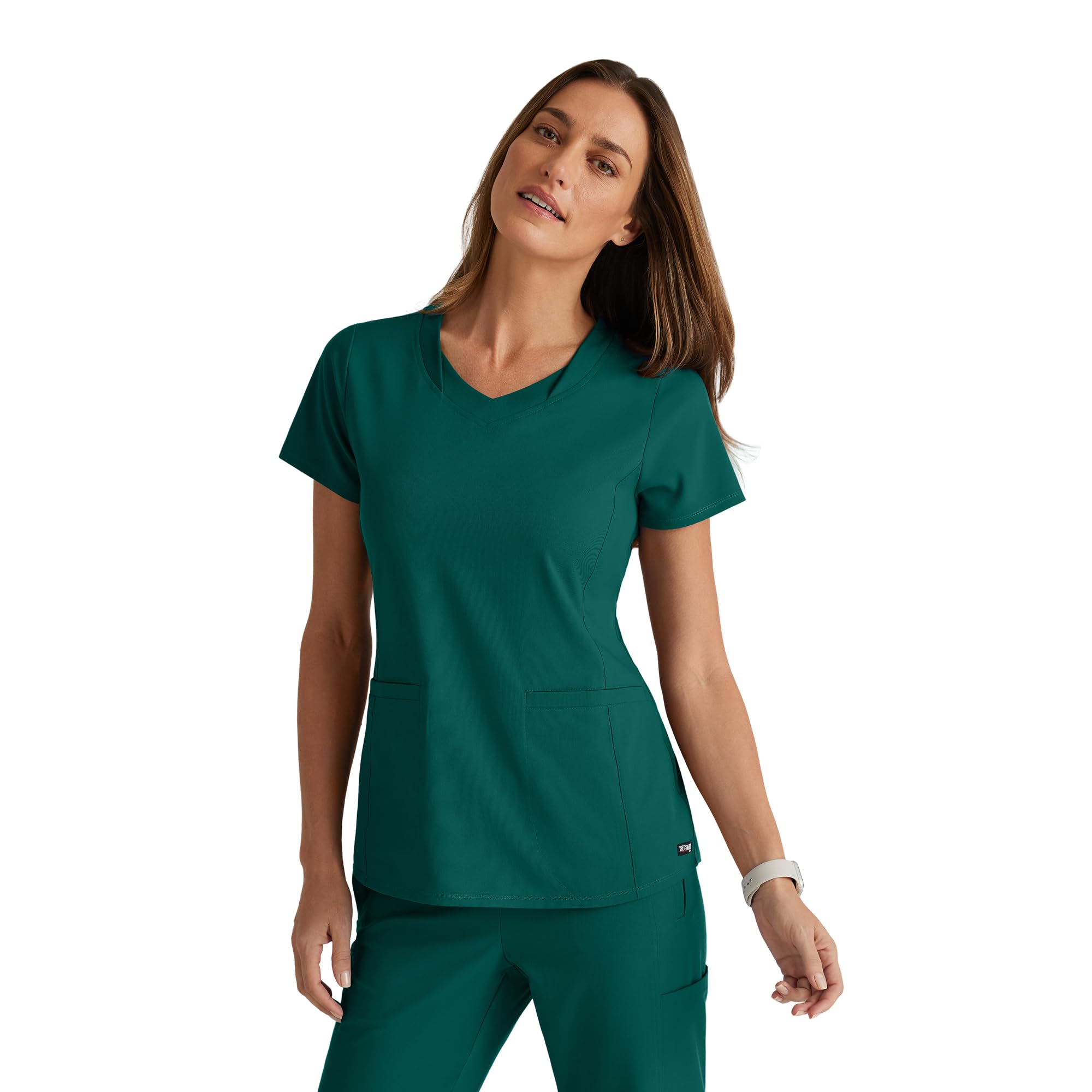 Barco Grey's Anatomy Spandex Stretch Direct - Bolt Scrub Top for Women, V-Neck Women's Scrub Top, Hunter Green, M