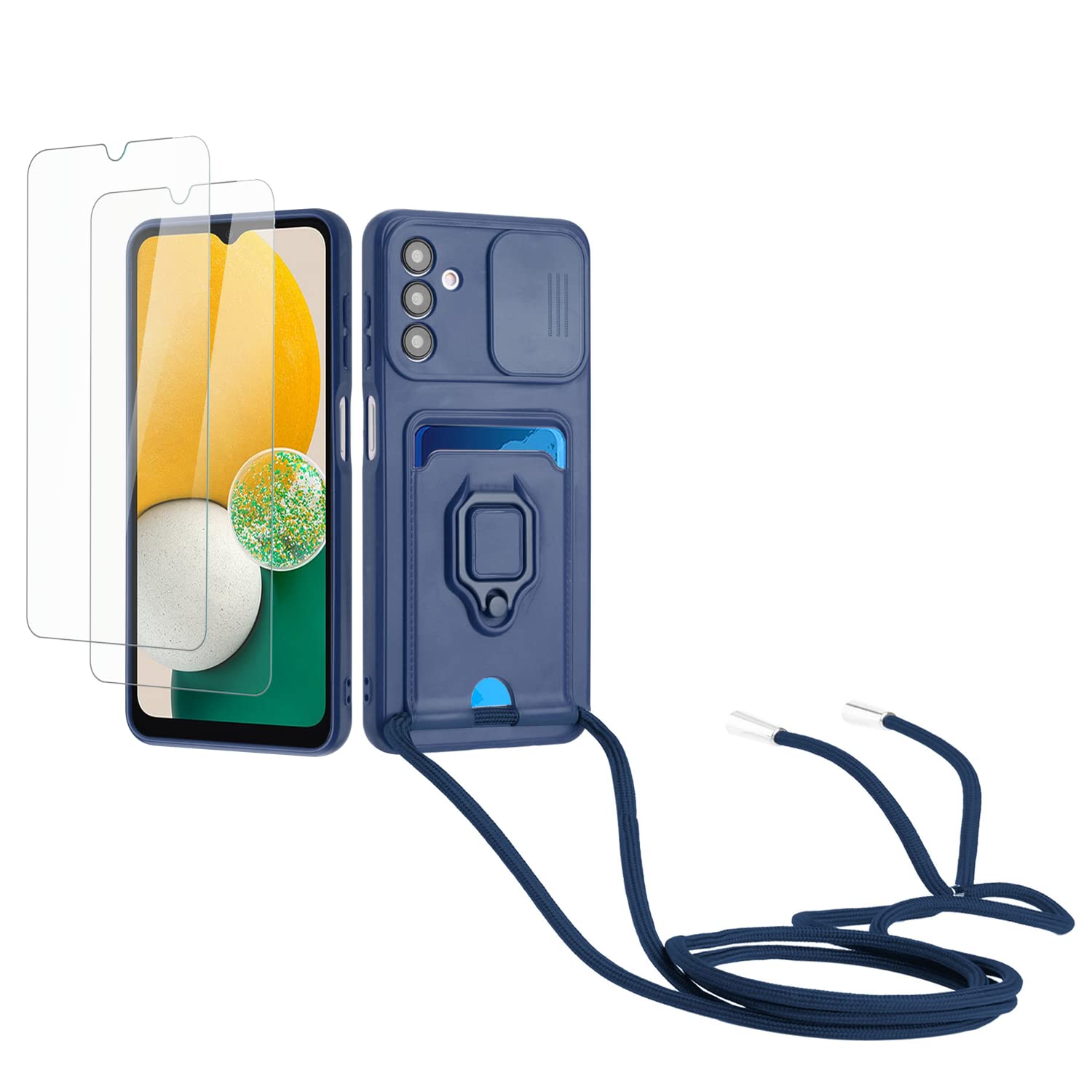 Kaslly Funda con Cuerda para Samsung Galaxy A35+[2 Pack Protector Pantalla],Case con Ranura para Tarjetas,Cubierta de Cámara Deslizante Proteger,Doble Cara Protección-Negro — view 36