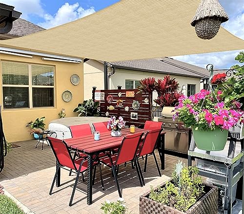 INFRANGE 14' x 14' Rectangle Sun Shade Sails Canopy UV Block for Patio Deck Pergola Yard Lawn Outdoor Activities (Sand)
