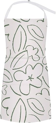 LRJKUAJ Mandiles para mujer para Trabajo, delantal de cocina de chef impermeable ajustable, diseño de flores de hoja verde simple, lindo delantal disponible en Yaxa Costa Rica