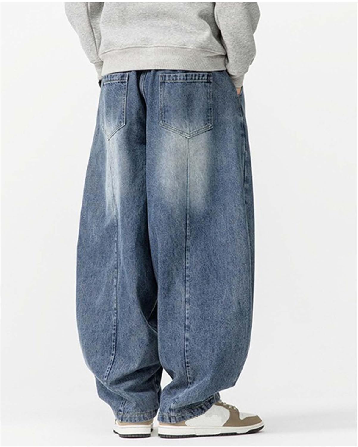 MLAFE Men's Y2K Skateboarding Baggy Jeans, Hip Hop Relaxed Fit Cuffed Wide Leg Washed Denim Pants with Drawstring Waist - Image 6