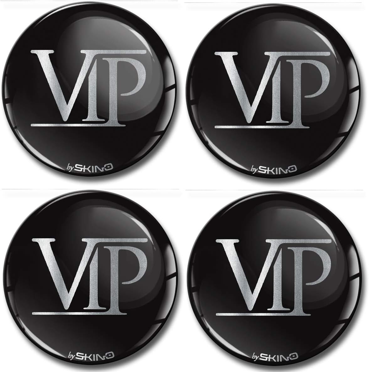 SkinoEu® 4 x 60mm DOMED 3D WHEEL RIMS CENTER STICKERS FOR CENTRE HUB TRIM CAPS AUTO MOTO CAR LOGO BADGE VIP SILVER A 6360