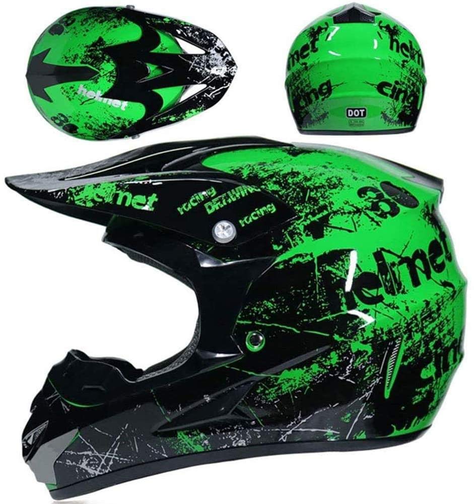 Motocross Casco, Casco integrale Moto Dirt Bike MX ATV Scooter ECE Certified moto casco con occhiali guanti maschera, Verde (S)