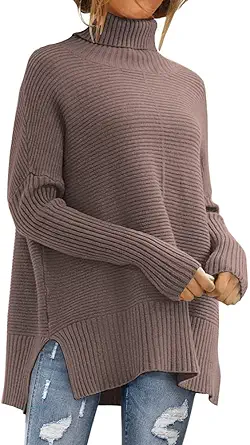 EFAN 2023 Fall Trendy Oversized Turtleneck Sweater for Women Batwing Long Sleeve Knitted Cozy Pullover Sweaters