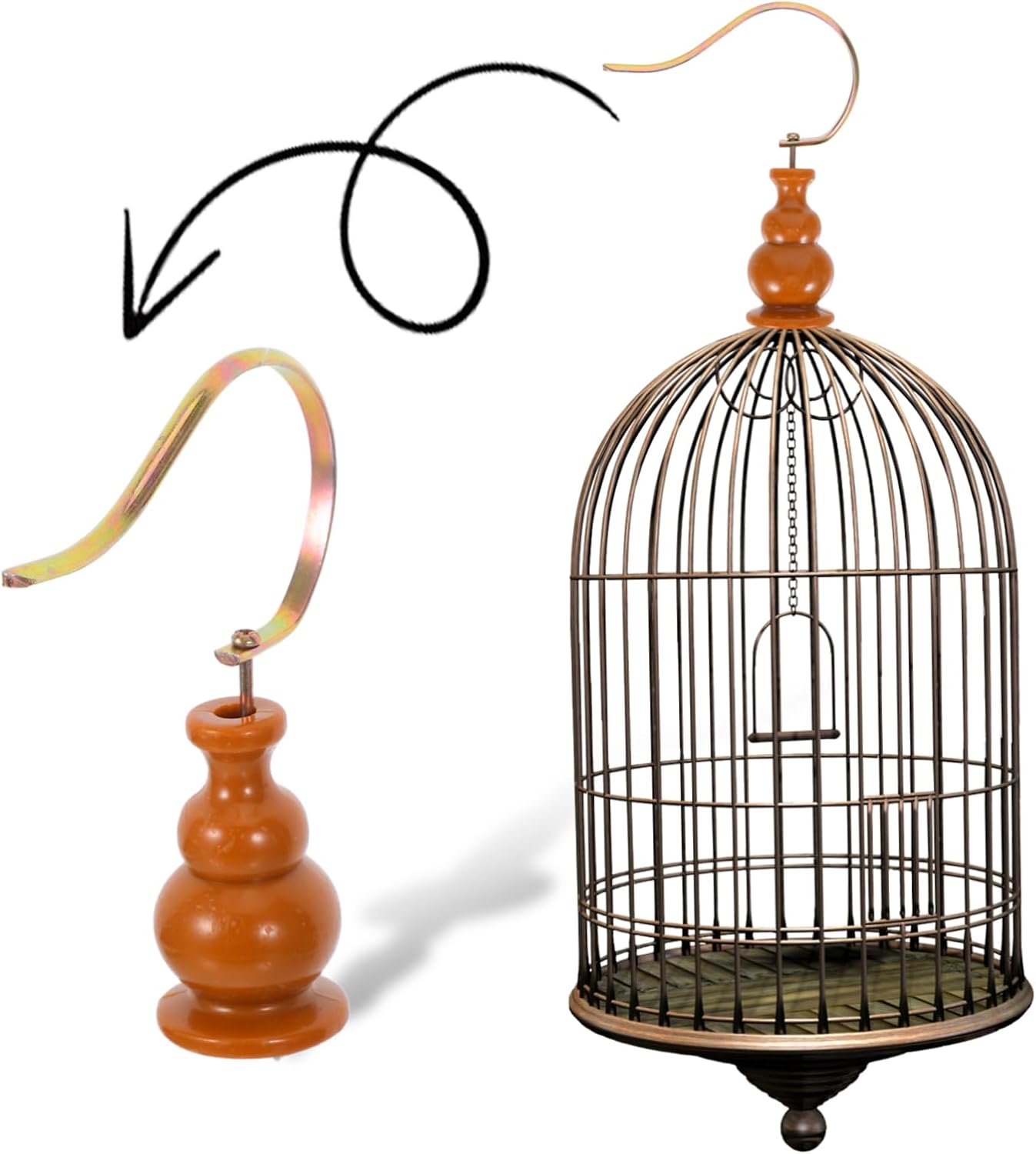2pcs Top Mounted Vintage Cage Hanger Replacement Decorative Gourd Shaped Bird Cage Hook for Easy DIY Install Sturdy Support for Pet Birds Home Accessory image 3
