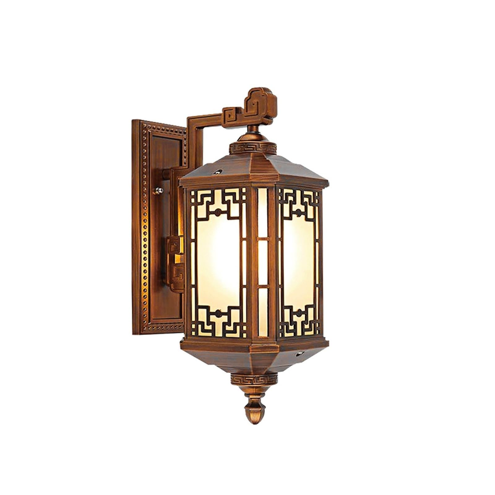 OZBMA Outdoor Wall Sconce, 16.1" Red Copper Brushed Exterior Lantern, Aluminum Mounted Lamp with Geometric Glass for Porch, Patio, Garden, Villa, Entryway, Facade, Courtyard Cottage