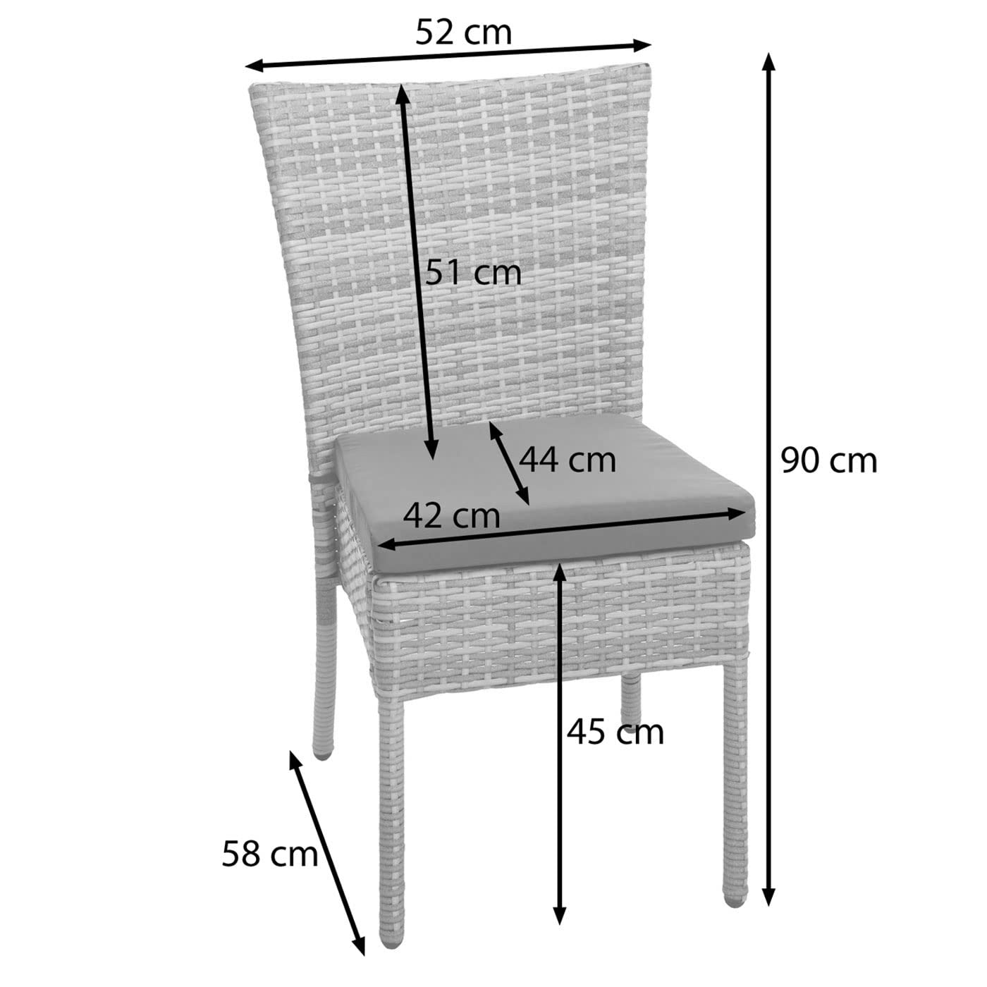 Mendler 2er-Set Poly-Rattan Stuhl HWC-G19, Balkonstuhl Gartenstuhl, stapelbar - grau, Kissen Creme