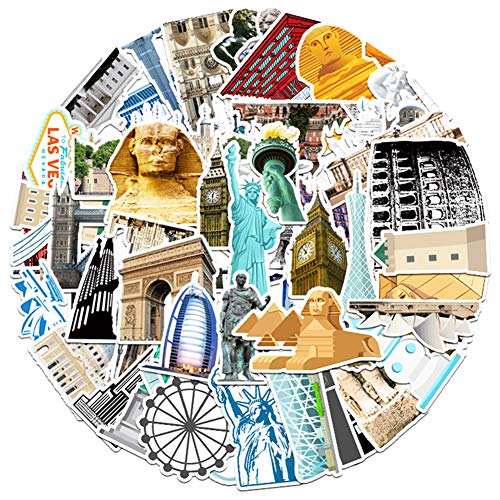 64 Pcs Landmark Building Stickers|World Famous Landmark Waterproof Vinyl Stickers for Bike Water Bottles Laptop Bicycle Refrigerator Cup Luggage Computer Mobile Phone Skateboard Decals