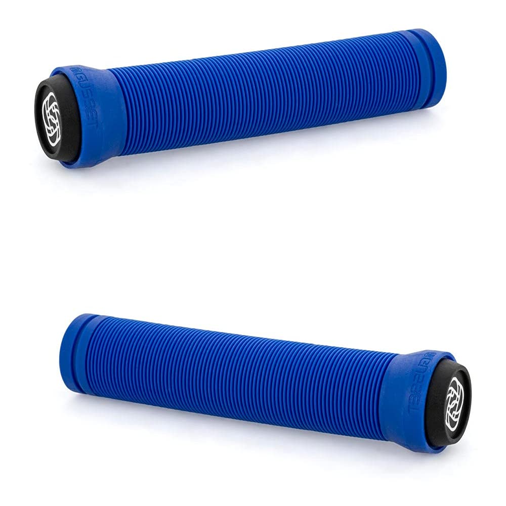 Gusset Sleeper Flangeless BMX/Scooter Handlebar Grips - Blue, 147mm / Single Ply Soft Rib Profile Push-in End Plug Hand Comfort Handle Bar Pair Bike Ride Scoot Sport Cycling Cycle Part Component Set โ image 1