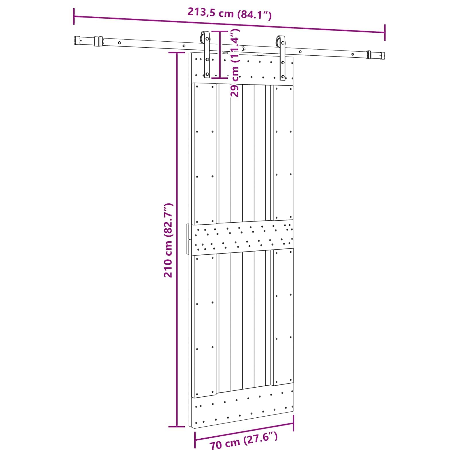 Narvik - Porta scorrevole in legno di pino massiccio con guida nera, 70 x 210 cm, divisorio per interni
