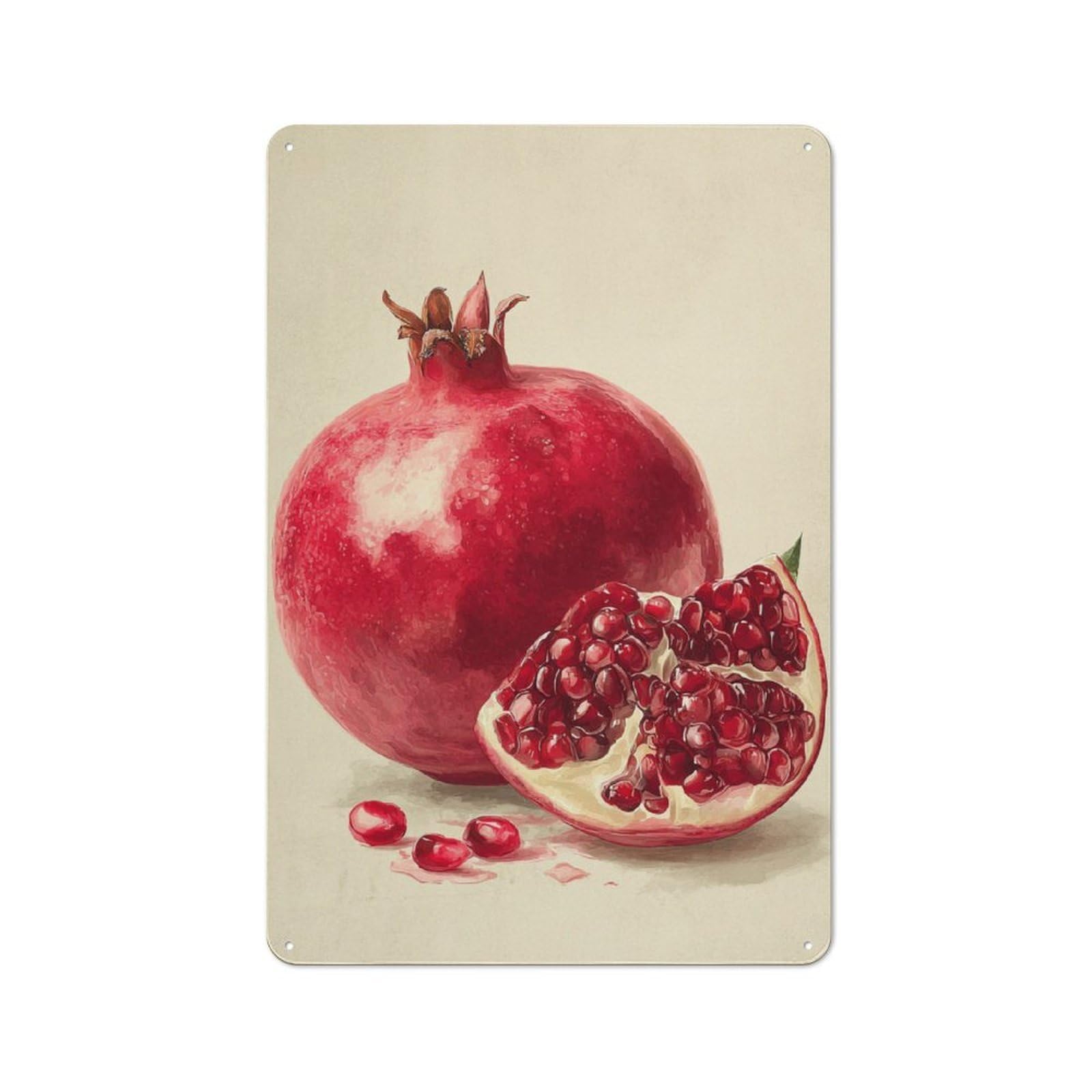 Jubonexis Vintage Pomegranate Deep Red Tin Metal Signs Wall Art Decorations for Bar Pub Club Cafe Room Farmhouse White 30x20cm
