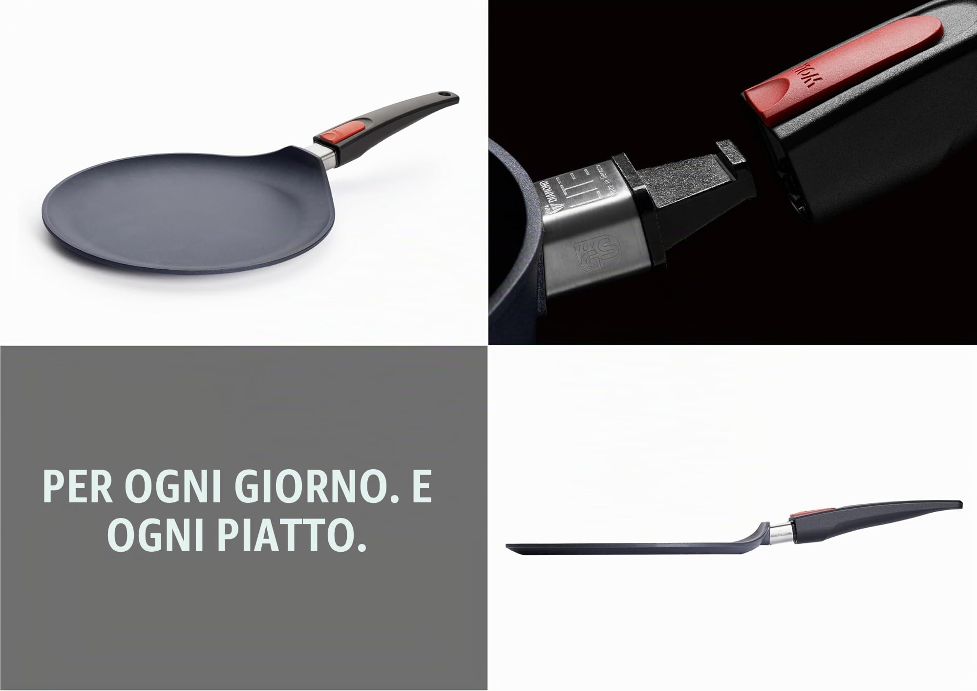 Woll – Padella Diamond Lite Ø 26 cm con Manico Rimovibile – Padella Antiaderente in Alluminio pressofuso Resistente al Forno, Adatta per vetroceramica, Gas, elettrica e alogena