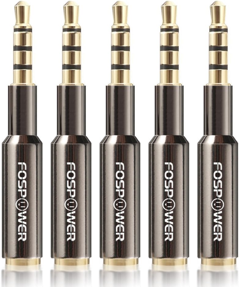FosPower 3.5mm Male to Female Auxiliary Stereo Audio Headphone Jack AUX Adapter, 4-Conductor TRRS for iPhone, Smartphones, Tablets, Speakers, Microphone & Card Readers (5 Pack)