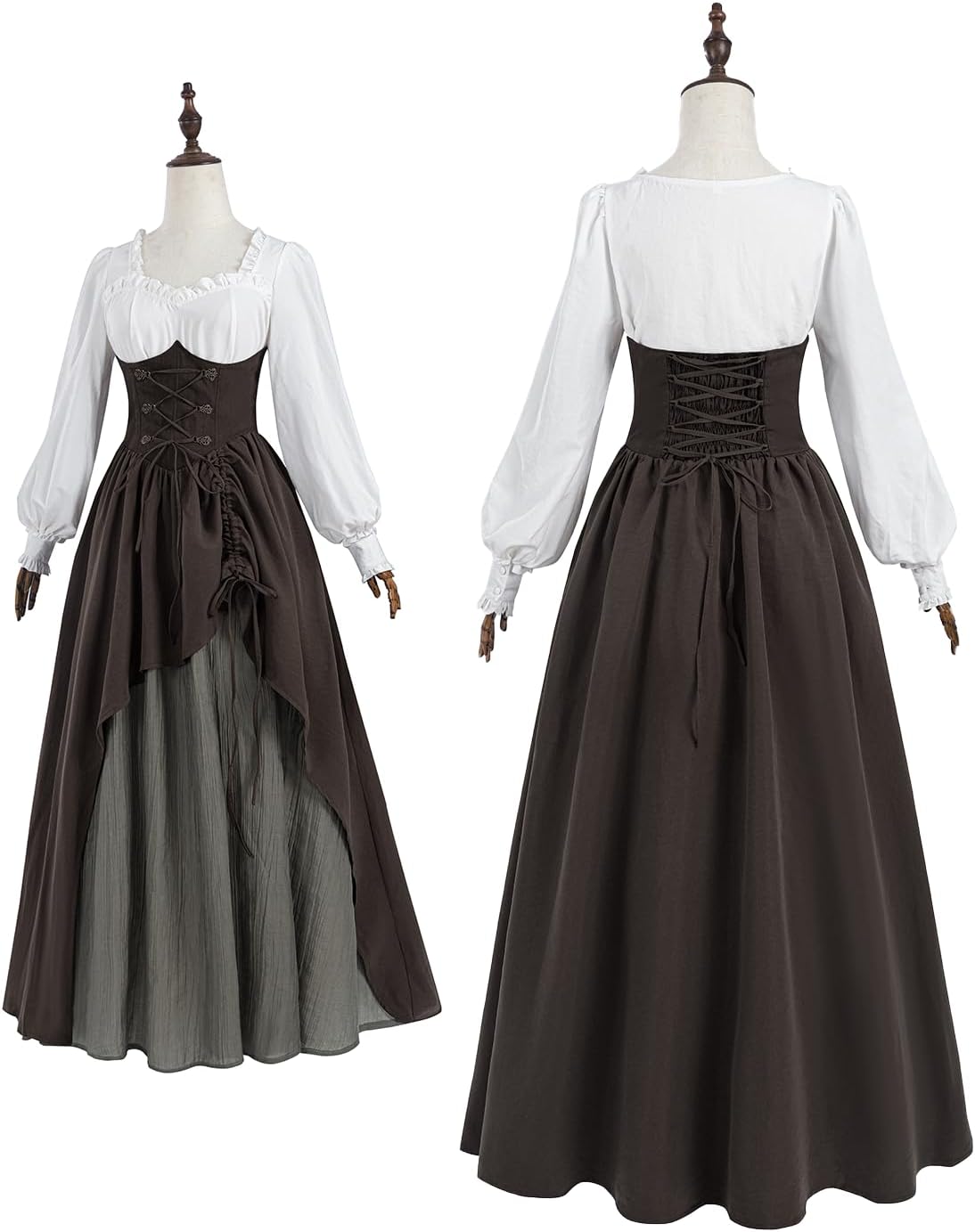 Nuoqi Victorian Edwardian Dress for Women 1800s Renaissance Costume Blouse Skirt 2PC - Image 2