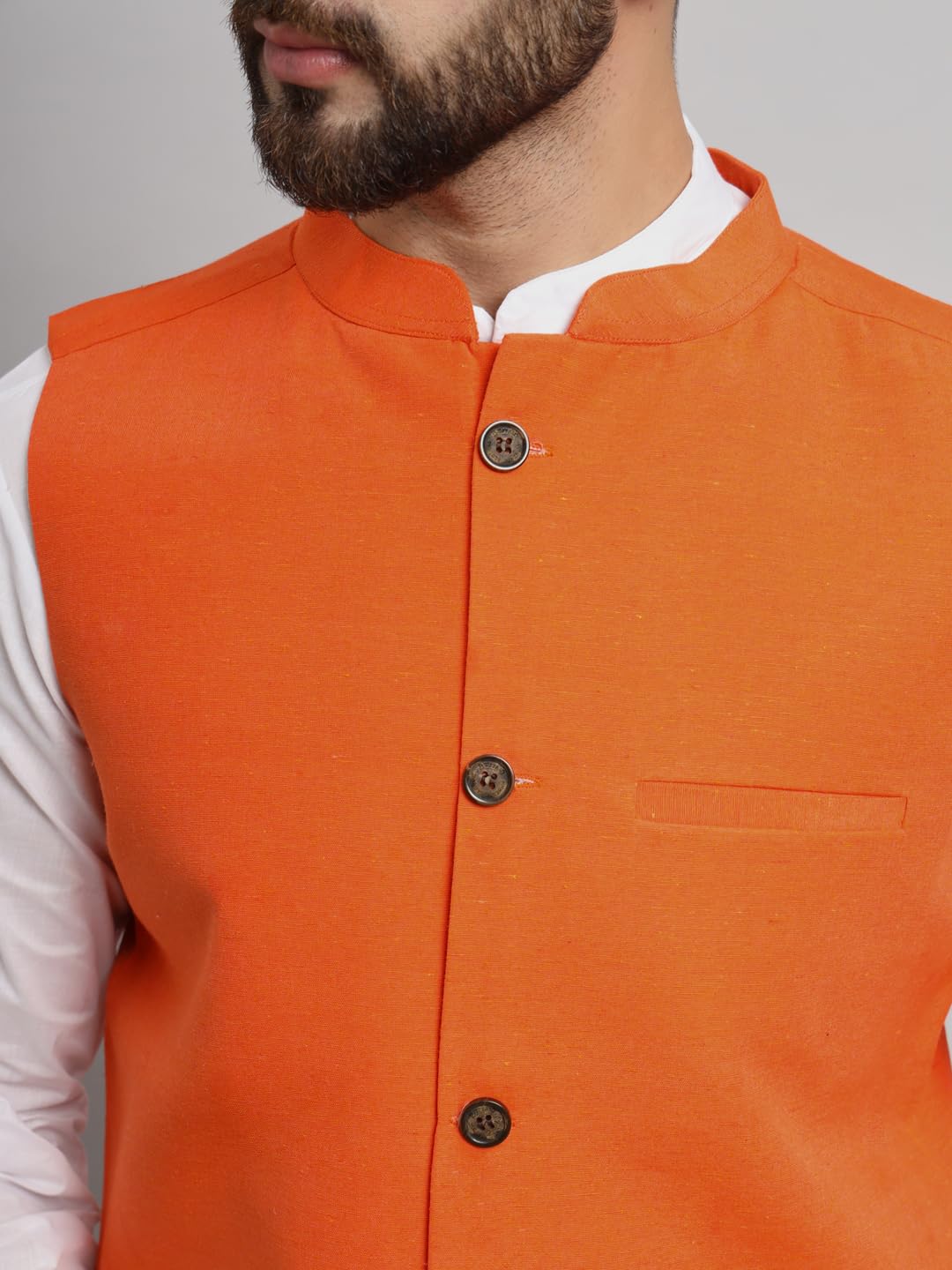 LATEST CHIKAN Men's Traditional Cotton Solid Nehru Jacket/Waistcoat -SADRI-DB-O-38 - Image 6 thumbnail