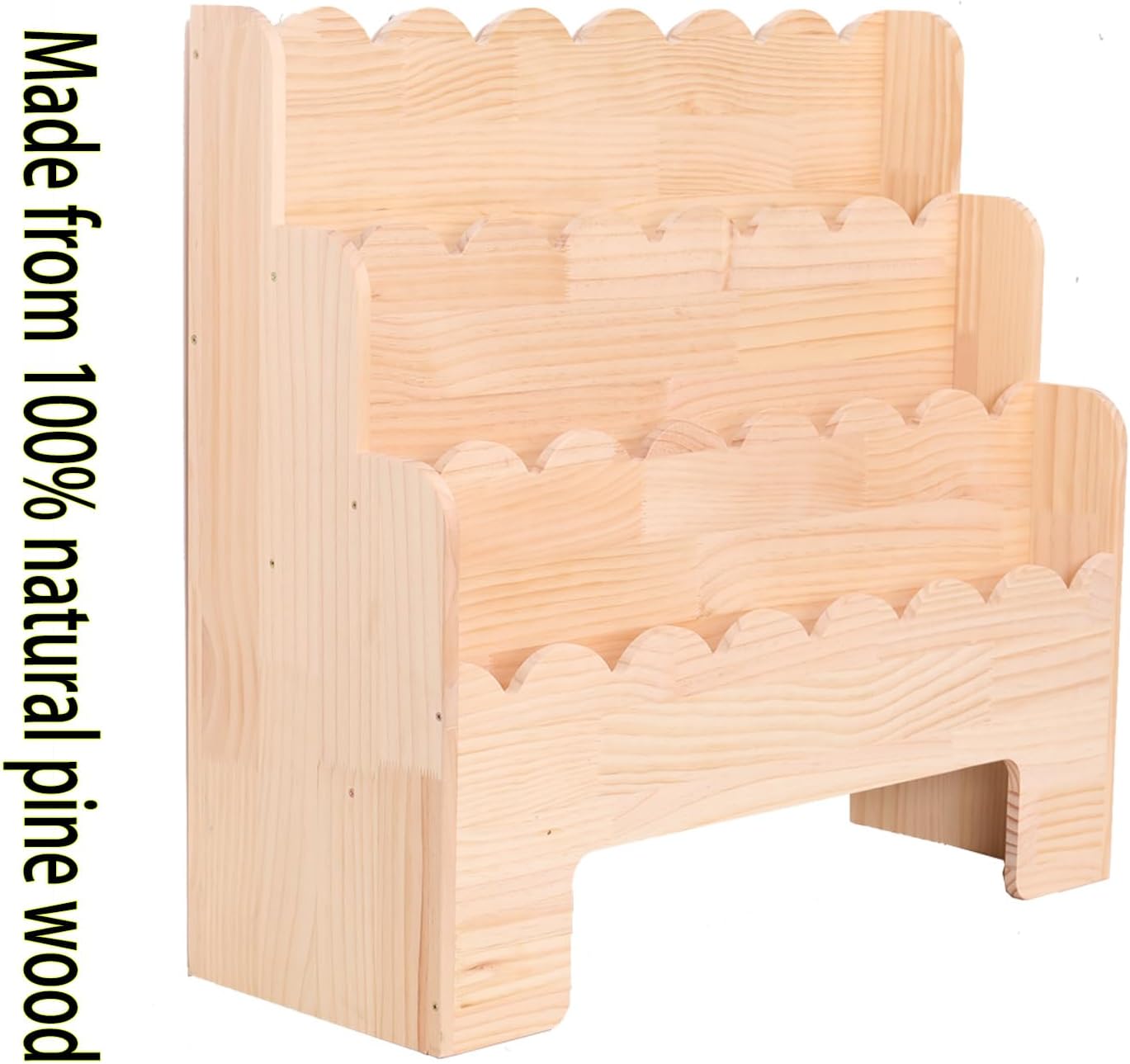 Wooden Kids Bookshelf 3-Tier, Front Facing Toddler Montessori Bookshelf，Scalloped Book Shelf for Kids Rooms, Baby Nursery Book Shelves Classroom Bookcase