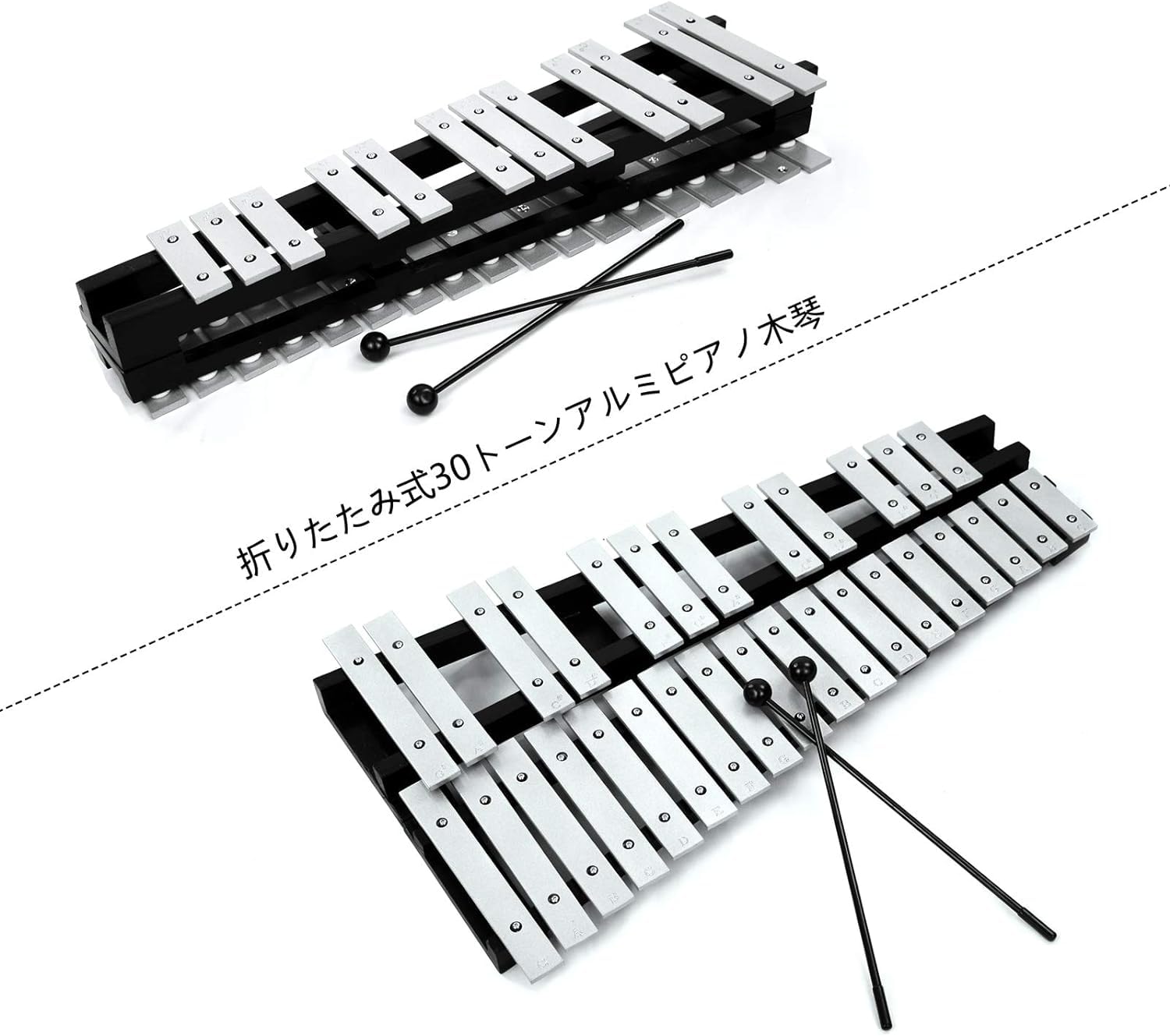 卓上 鉄琴 30音 折りたたみ グロッケン マレット2本 収納ケース付き MK