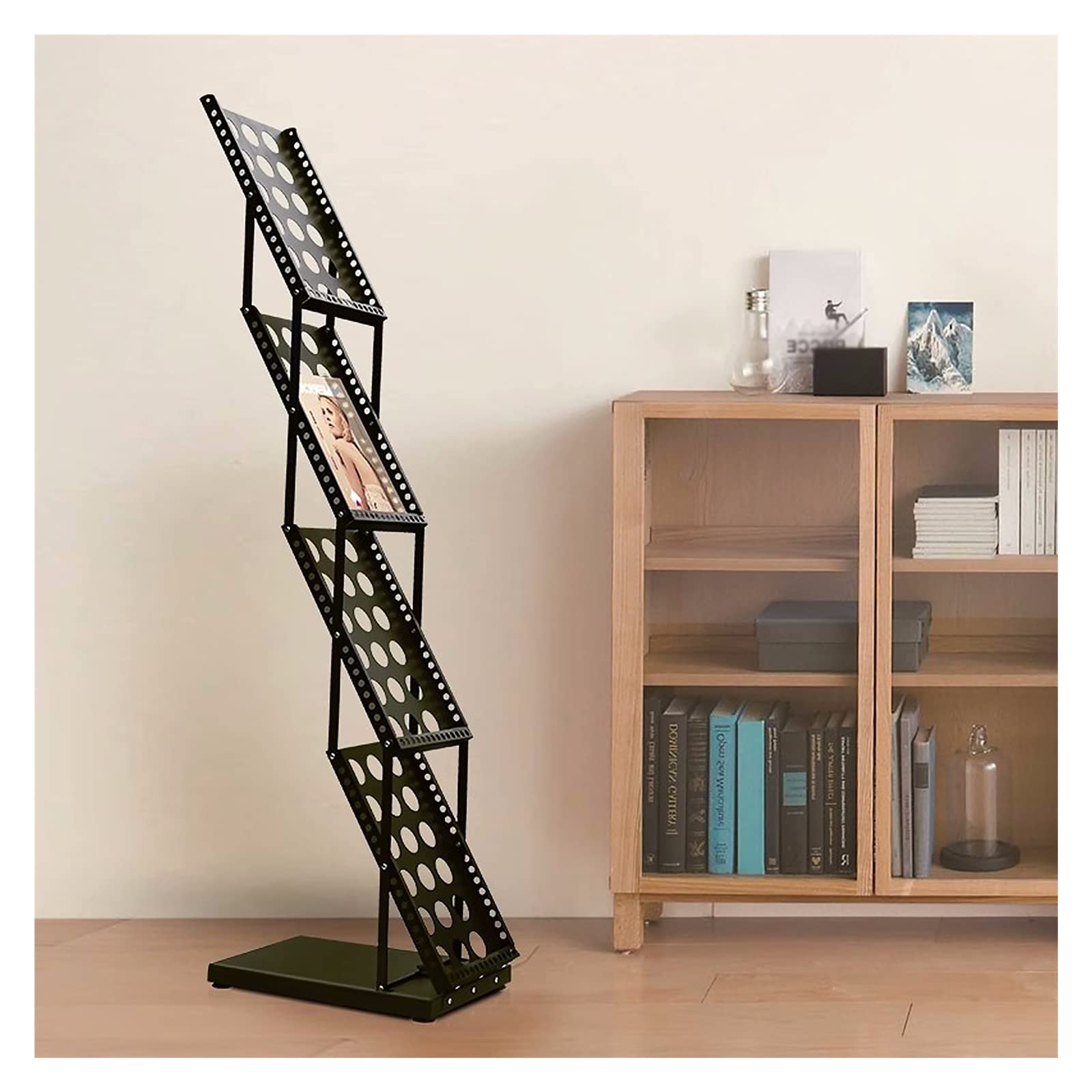 Jkjzsalj Floor Standing Magazine Rack,4-Tier Commercial Foldable Newspaper Document Storage Rack For Trade Shows/Offices/Retail Stores