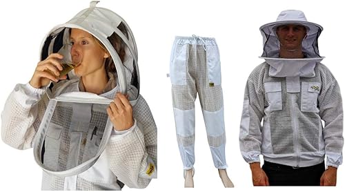 OZ ARMOUR Chaqueta de traje de apicultura y pantalones con 2 velos de esgrima y sombrero de ala redonda ventilado de 3 capas de malla de disfraz (XS)