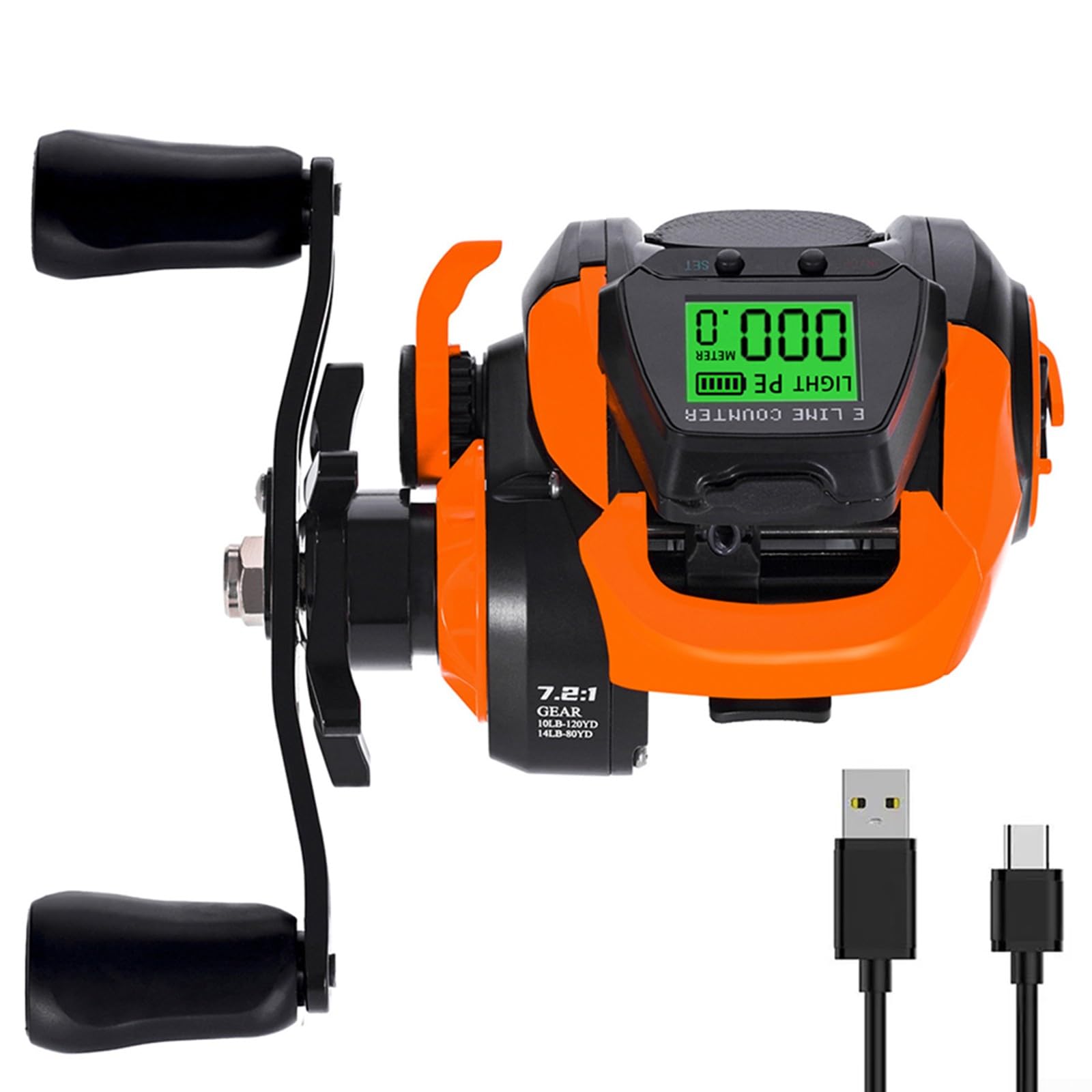 Baitcasting Moulinet de pêche numérique 7.2:1 avec alarme de touche et compteur de profondeur