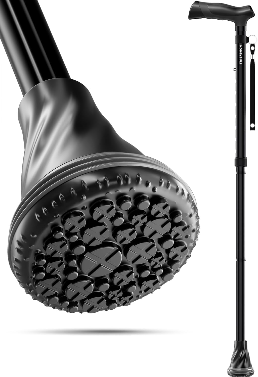 HONEYBULL Walking Cane with Air Cushion for Men & Women - Foldable, Adjustable, Collapsible, Free Standing Cane, Bumper Base Tip, Heavy Duty | Walking Sticks for Seniors & Adults