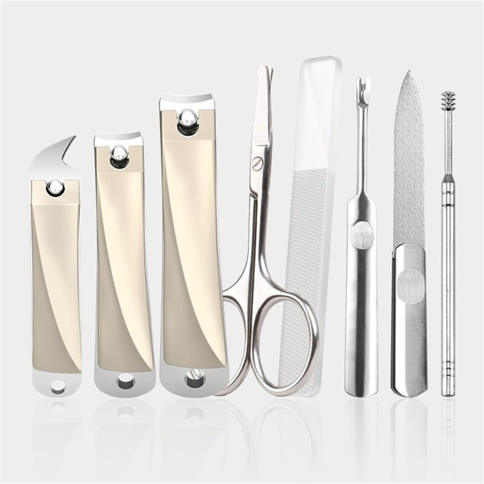 Kit de cortaúñas for manicura, 8 Piezas, Kit de Cuidado de uñas de Viaje de Acero Inoxidable, Kit de pedicura Profesional con Estuche de Cuero portátil, Juego de manicura
