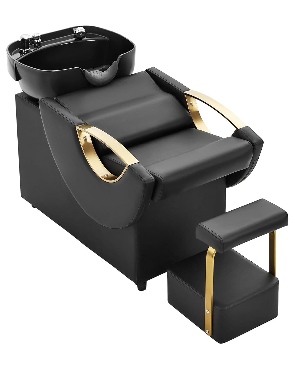 Shampoo Bowl and Chair Set for Salon, Hair Washing Salon Shampoo Chair for Hair Stylist, ABS Plastic Backwash Barber Sink with Separate Footstool for Spa Beauty, Black