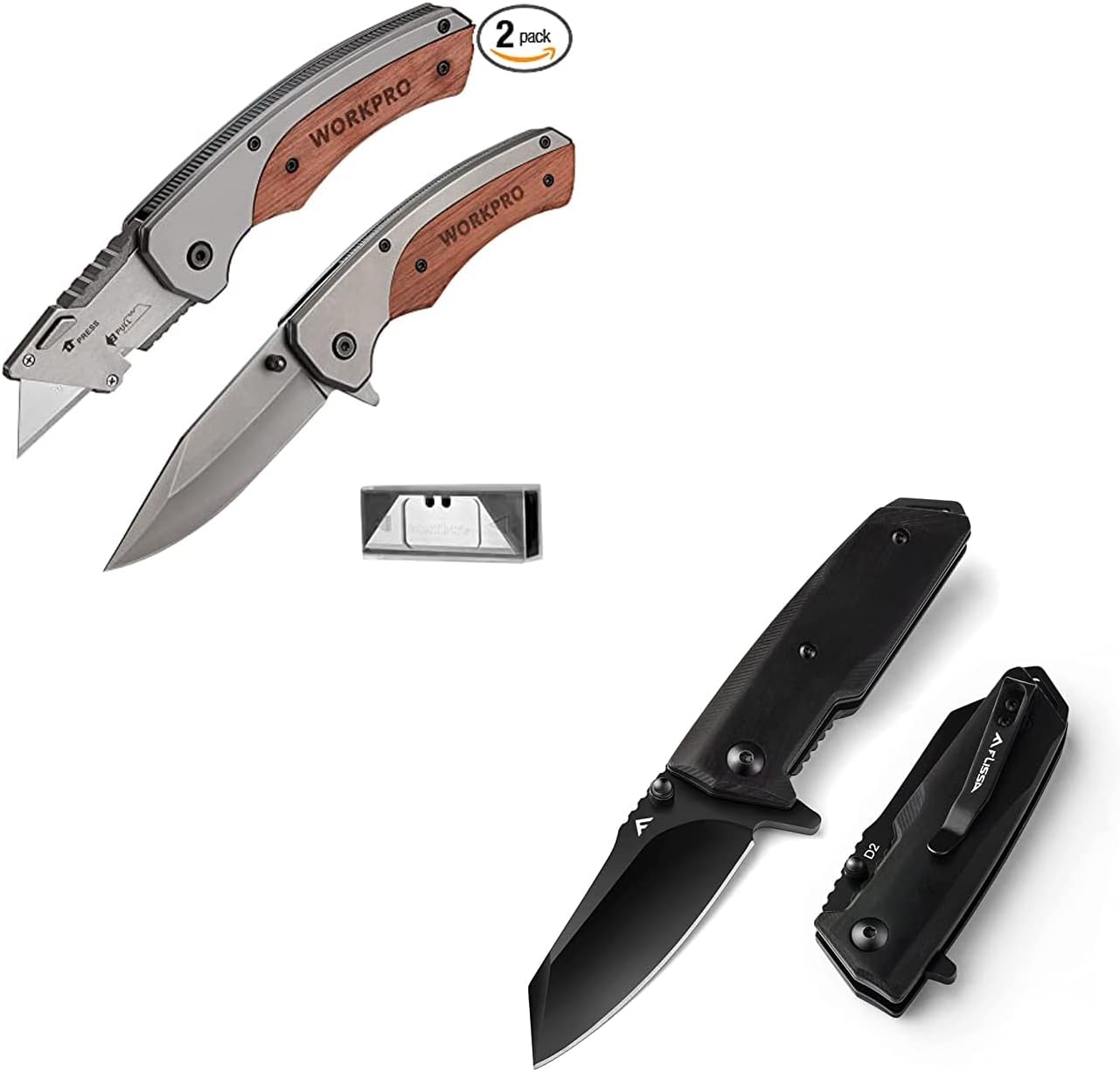 WORKPRO Folding Utility Knife & EDC Pocket Knife + FLISSA Pocket