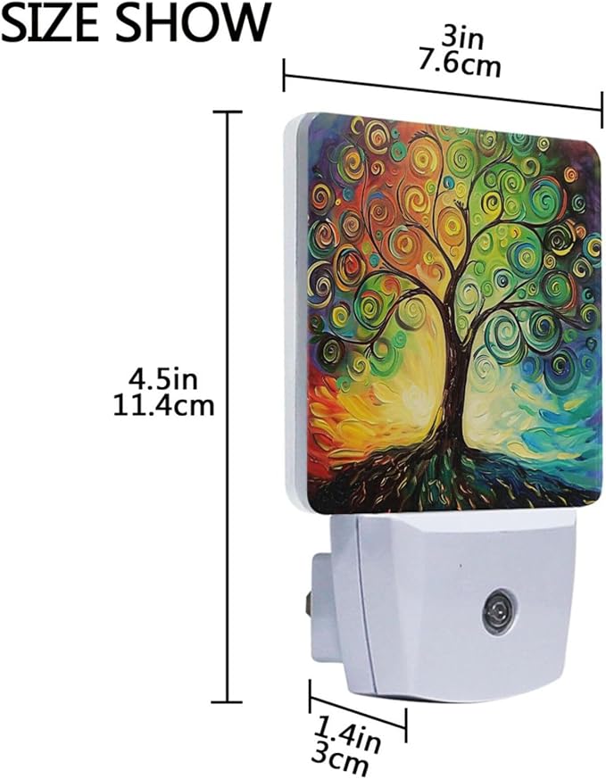 Vdsrup Vdsrup Rainbow Tree of Life Night Light Set of 2 Oil Painting Art Plug-in LED Nightlights Auto Dusk-to-Dawn Sensor Lamp for Bedroom Bathroom Kitchen Hallway Stairs photo 6