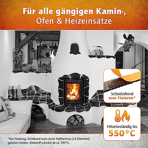 Hitzebeständiges Dichtband - Selbstklebend, Glasgewebe hitzebeständig bis 550°C. Länge 3 Meter. für Kamin, Ofen, Ofenrohre, Reinigungsklappen. Made in Germany (30x3mm)