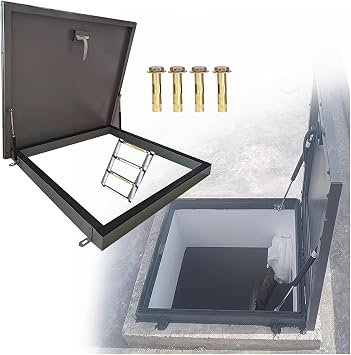 Roof Access Hatch Hardware with Screws, Patio/Pergola/Cellar Door Weather Covers 22 24 25 26 29 30 32 36 inch, Attic Access Door Ceiling, Square Galvanized Powder Coated Steel Roof Hatch50x50cm/19.7x
