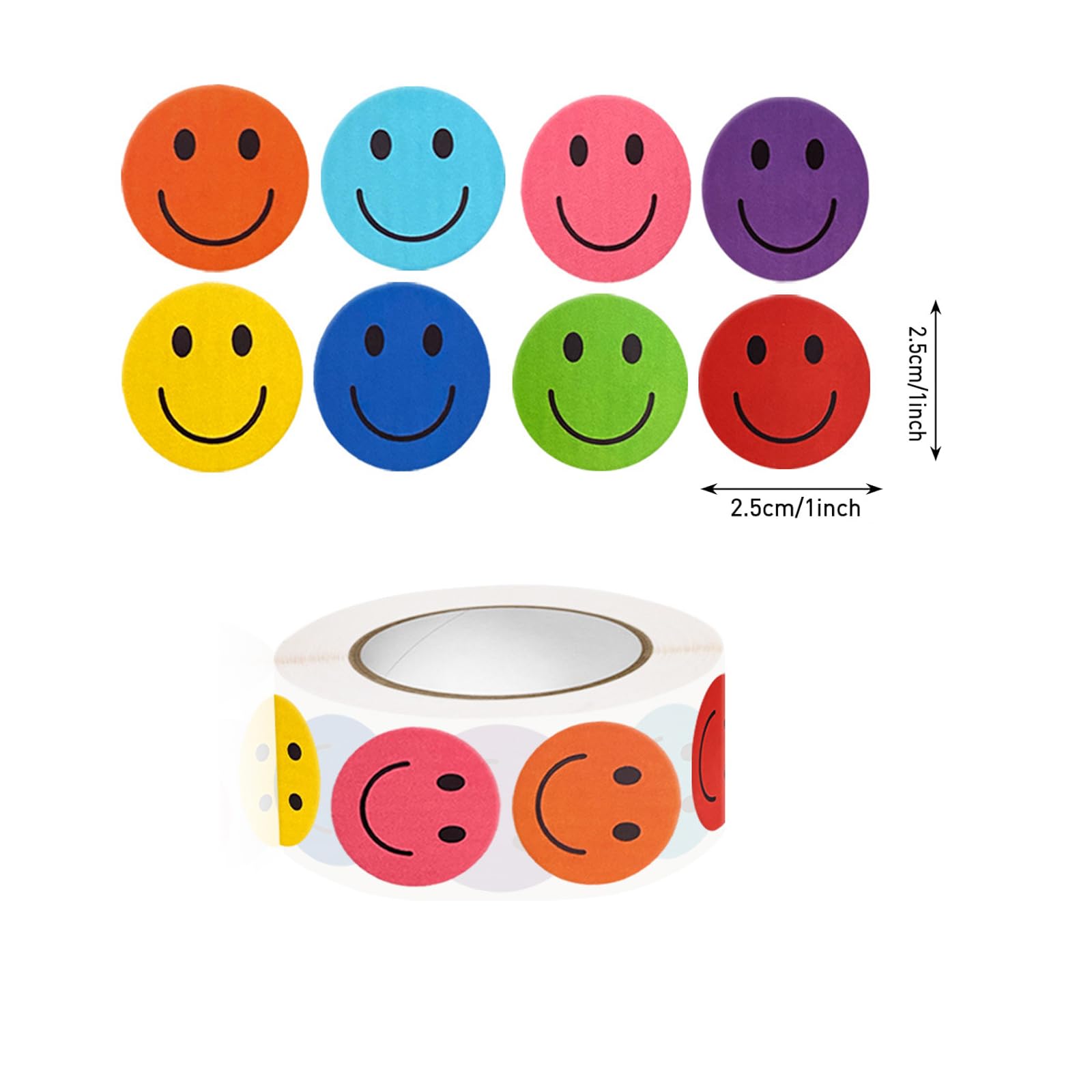500PCS Smile Face Stickers Happy Face Stickers 1 Inch Round Small Smile Reward Stickers 8 Color Mini Face Decal Designs Encourage Incentive Stickers Behavior Chart Stickers for Student - Image 2