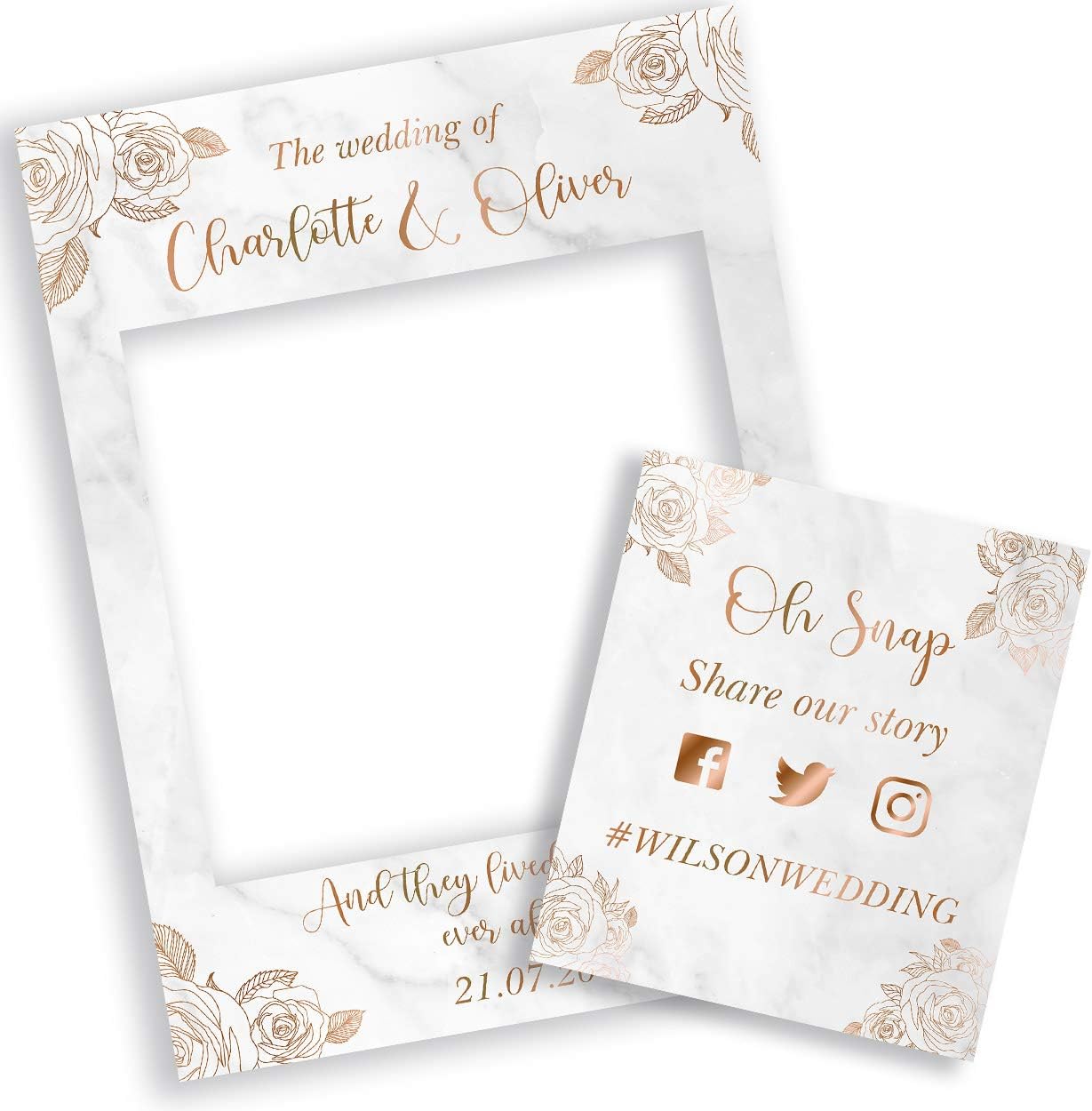 Personalised Wedding Selfie Frame Photobooth Prop Decoration for Creating Fabulous Memories of Your Special Day - Marble Flowers