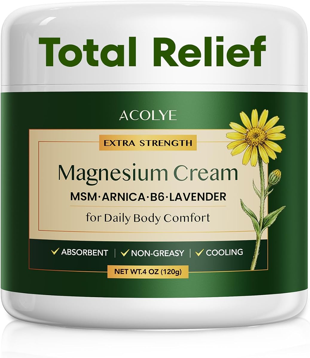Total Relief Magnesium Cream with Arnica: Extra Strength Topical Magnesium Chloride Cream with MSM, B6, For Muscles, Joints & Legs, Fast Absorbing, Non-Greasy