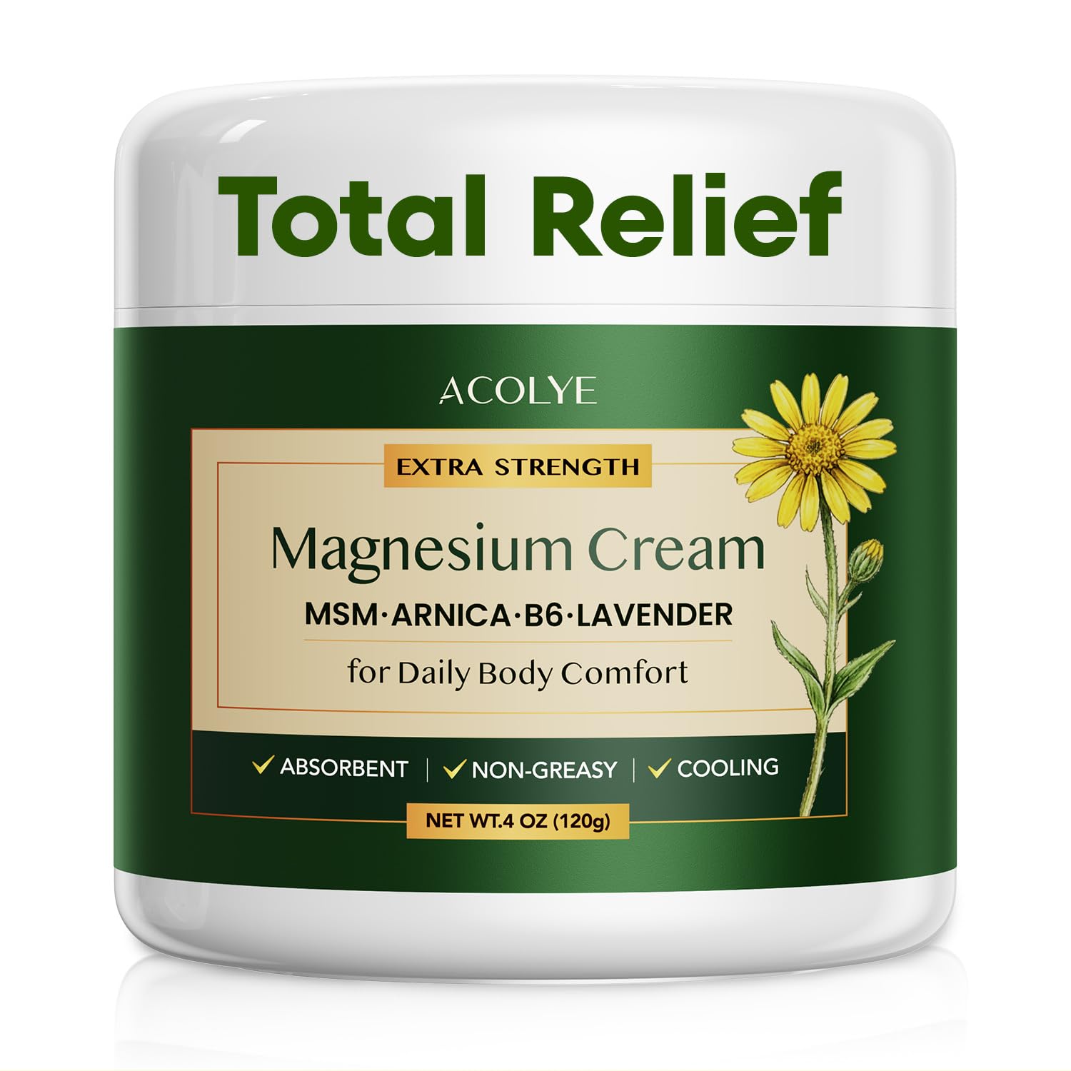 Total Relief Extra Strength Magnesium Cream with Arnica, MSM and Vitamin B6, 4 Ounce