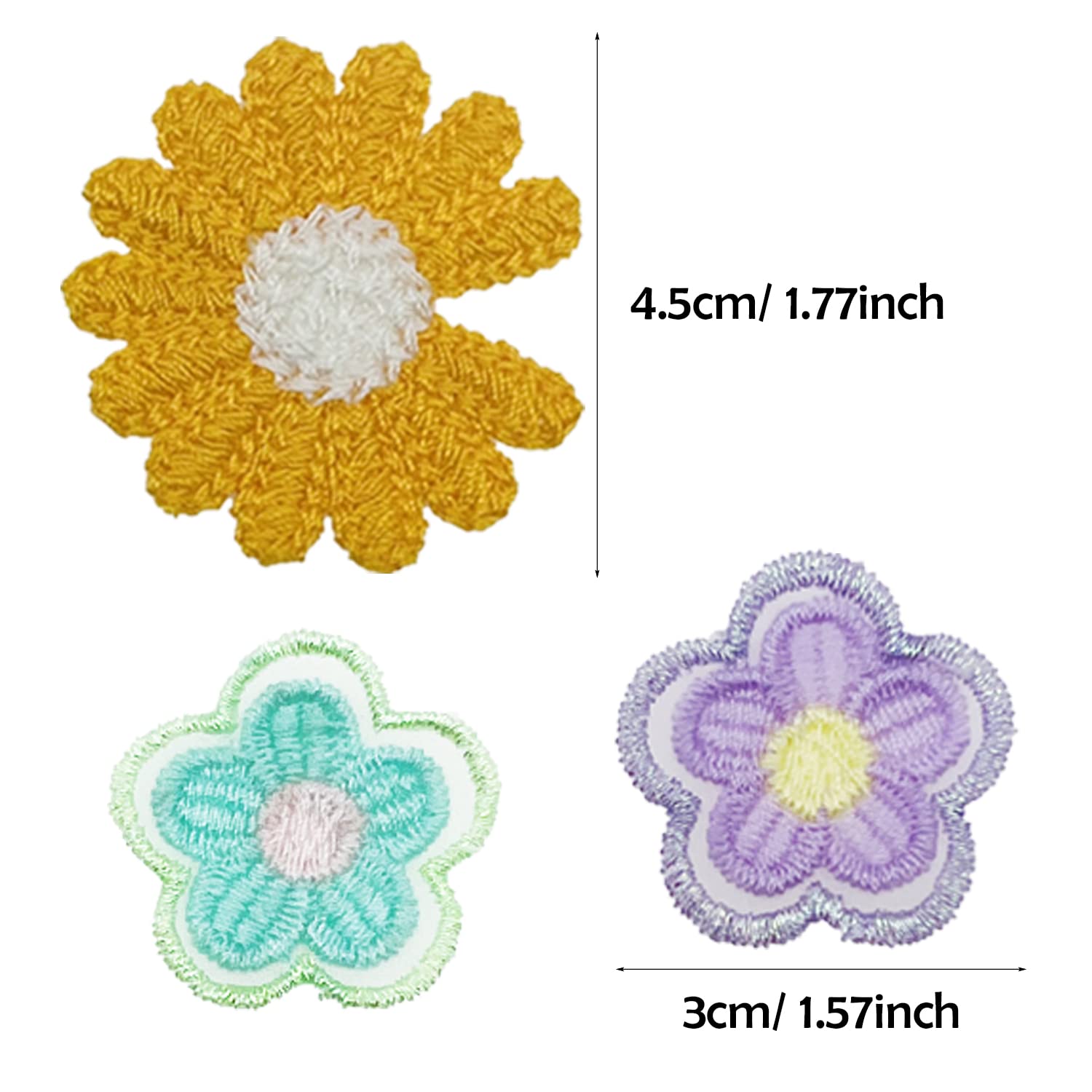 VEPEPE 36 St Opstrijkbare Patches Flarden Madeliefje Bloemen, 6 Grootte Bloemenpatches Met Naalden En Draad, Madeliefje Ijzer-Op Flarden, Patches Daisy Decoratieve Applicaties voor Kleding, Tassen,DIY