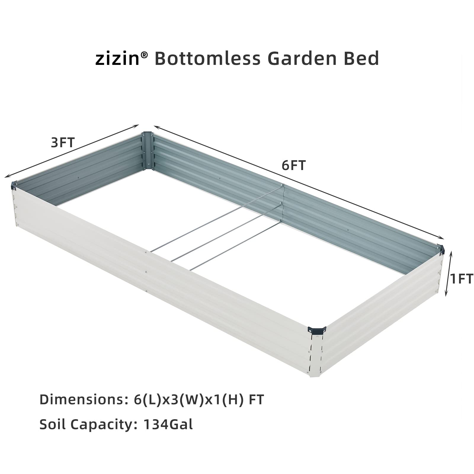 zizin 6x3x1ft Galvanized Raised Garden Bed 2PCS Set Outdoor Metal Plant