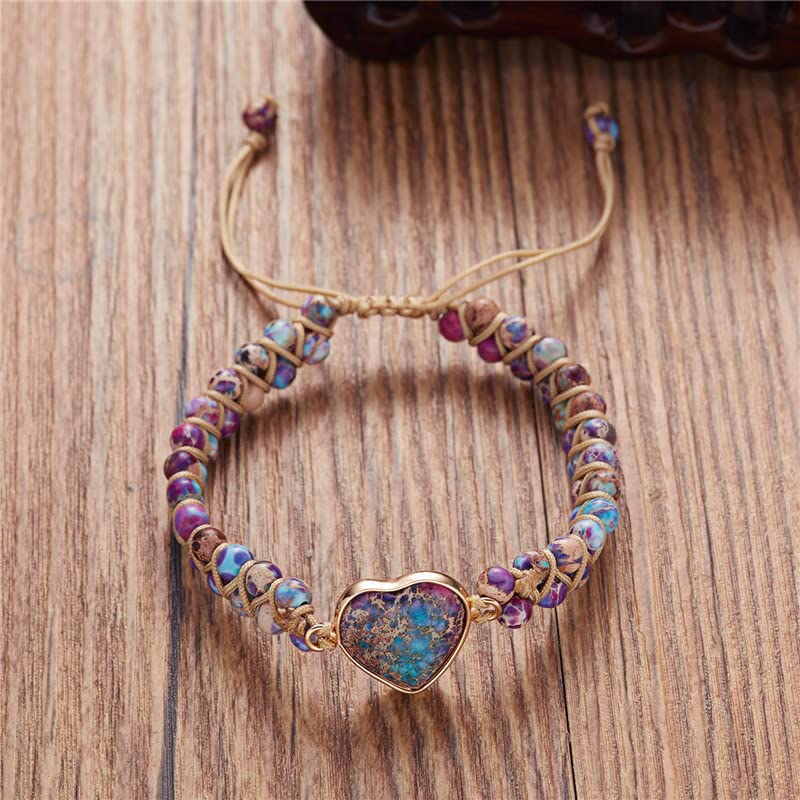 Image of To My Granddaughter Bracelet Jasper Heart Bracelet for Granddaughter form Grandma /Grandpa Love You Forever Bracelet Handmade Adjustable Double Winding Healing Energy Stone Braided Bracelet Jewelry Gift
