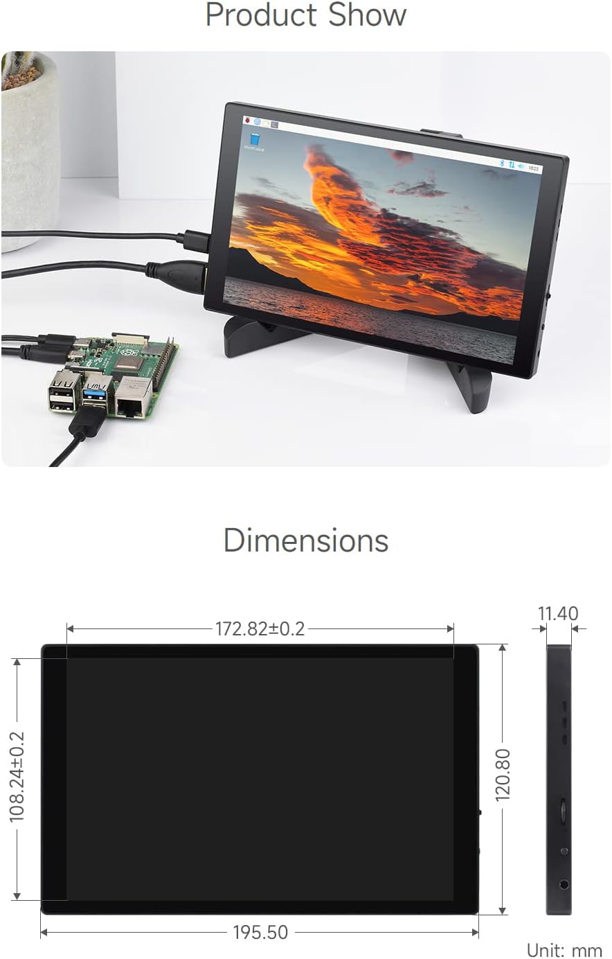 Waveshare 8inch Capacitive Touch Display, 1280×800 Resolution, Supports All Versions of Raspberry Pi, Supports Jetson Nano, VisionFive2, PC and Smartphone