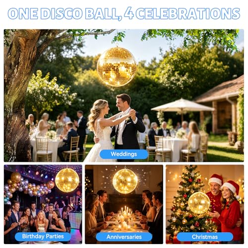 Bola espejada de 20 pulgadas, bola disco colgante de vidrio reflectante para decoración festiva en pisos de baile, bodas, eventos y celebraciones en casa — efecto clásico de luces centelleantes miniatura 4