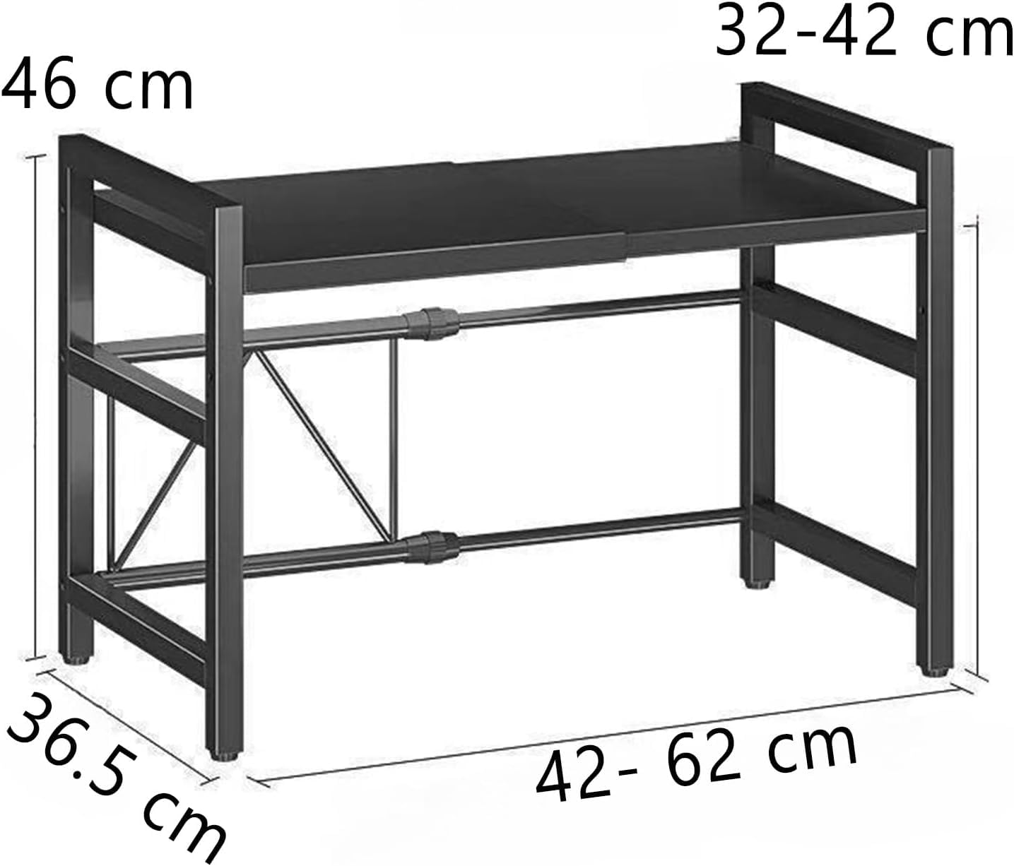 Etagere micro ondes extensible 40-65 cm, etagere micro onde vertical avec 6 crochets en S, support de cuisine pratique pour plan de travail, organisateur de cuisine (Noir, 2 niveaux)