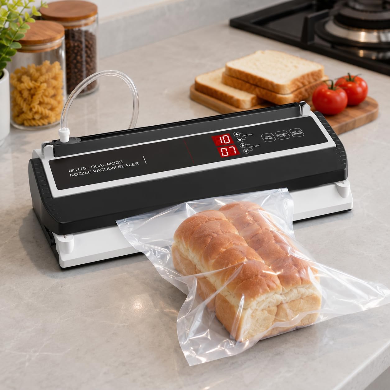 Komercyjny zgrzewarka próżniowa 250 W do pakowania żywności | Regulowany czas próżni i uszczelnienia, pręt uszczelniający 8 mm, zawiera 9 opakowań do suchej i wilgotnej żywności