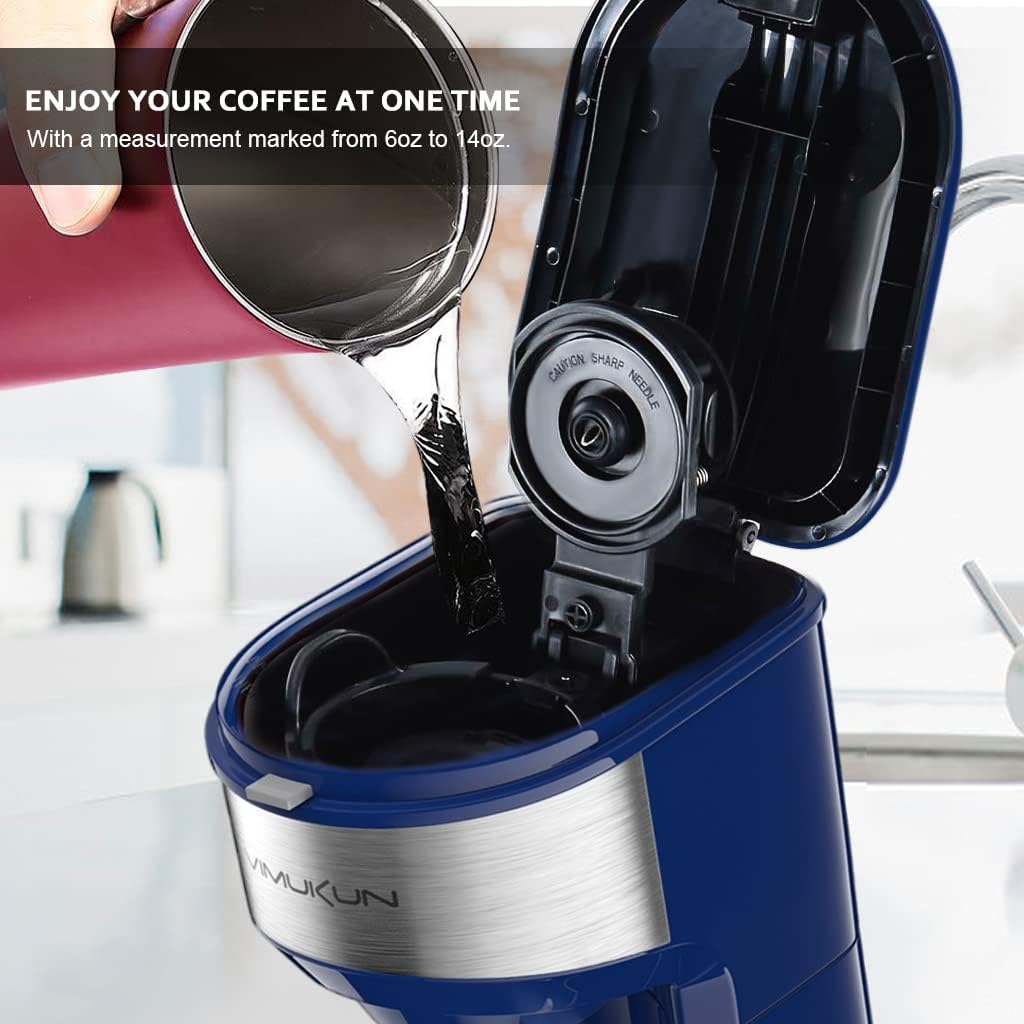 Vimukun Single Serve Coffee Maker, Coffee Brewer for K-Cup Single Cup Capsule and Ground Coffee, Single Cup Coffee Makers with 6 to 14oz Reservoir, Small Size (Blue)