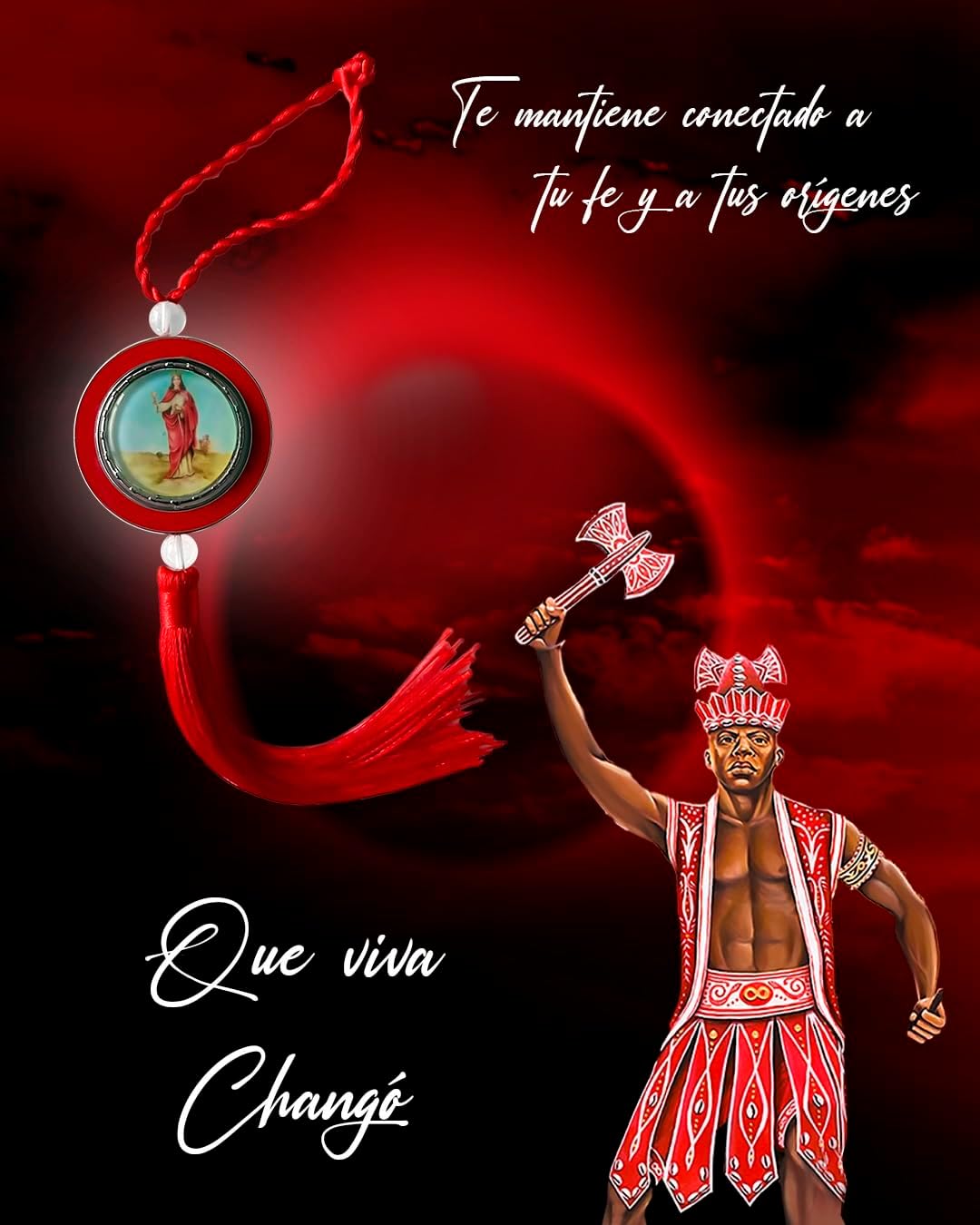 Medalla de Santa Barbara para colgar en Espejo retrovisor del carro o casa. Amuleto de Shangó para la Suerte. Ornamento religioso colgante Rojo y Plateado para tu auto y Altar - Image 7