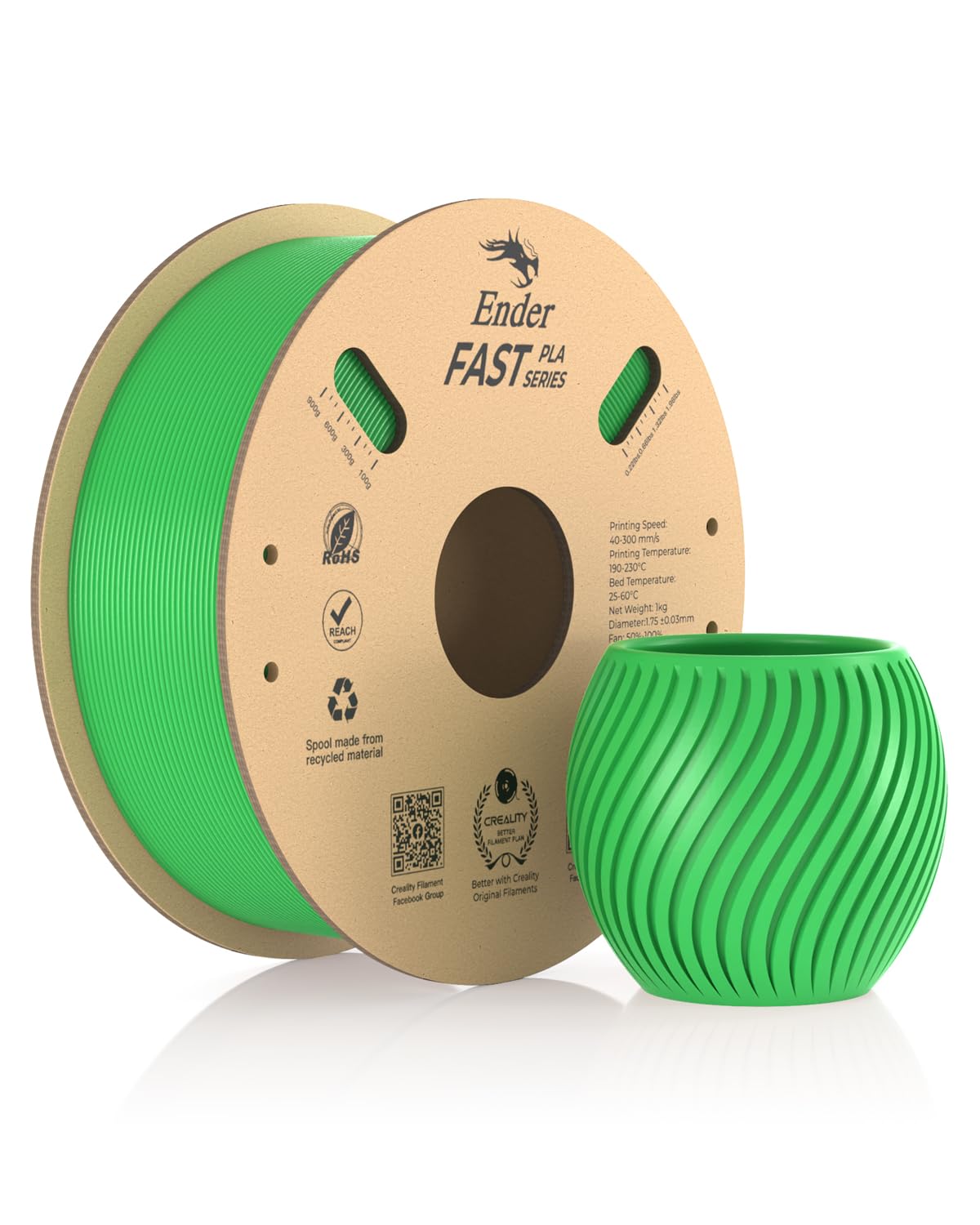 Creality Ender Fast PLA Filamento 1,75 mm, filamento per stampante 3D ad alta velocità fino a 300 mm/s, bobina di cartone riciclabile, adatta alla maggior parte delle stampanti 3D FDM fino a 1 kg (2,2
